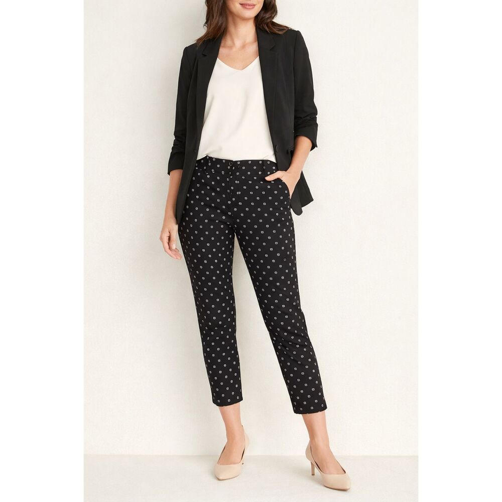 Old Navy Pixie Pants Size 14 Black Dot Ankle Crop Hemmed Stretch Work